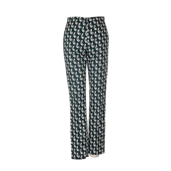 H&M Skinny Fit Stretch Pants Geometric Print Green Trousers Sz 12 mod unique - Picture 3 of 11